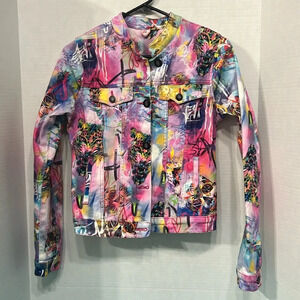 Ay Güey!Jaguar & Skull Denim Jacket Artistic Colorful Size Small #Edgy#LisaFrank
